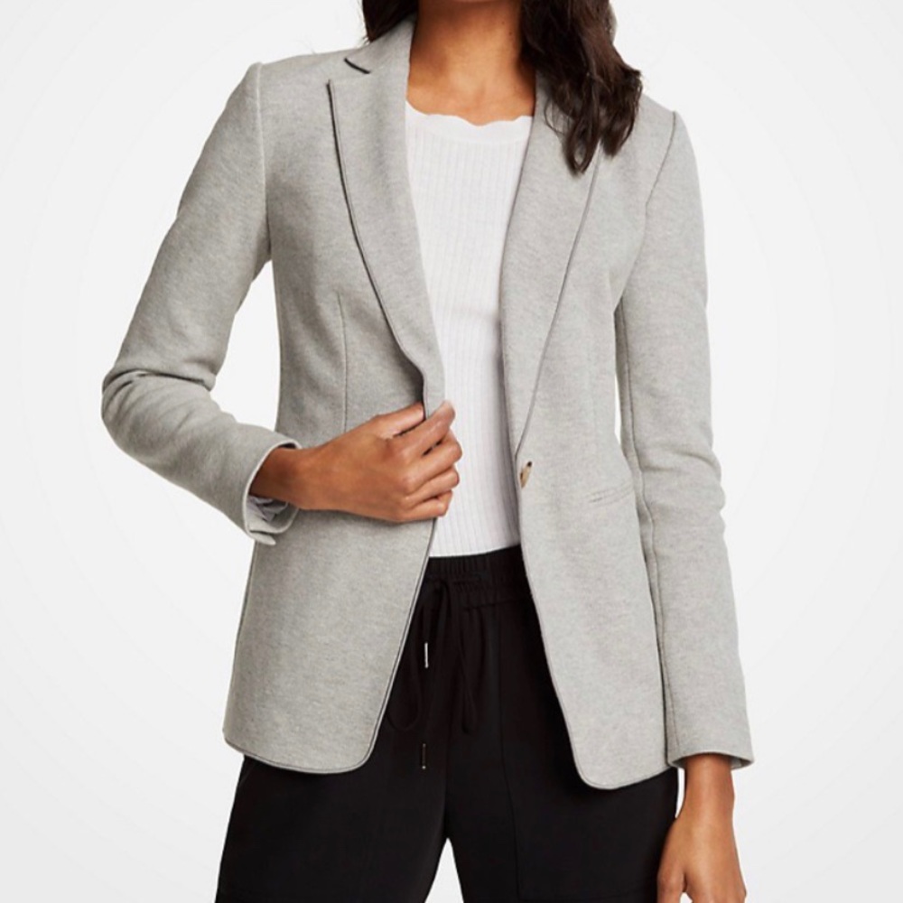 NWOT ANN TAYLOR The Knit Blazer in Light Grey Sz 2